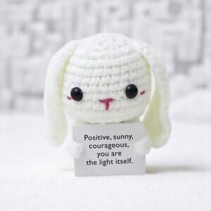 White Bunny Plush with Inspirational Message Kawaii Style Motivational Gift